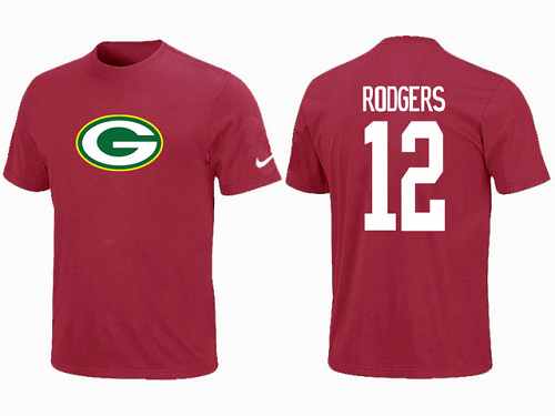 Nike Green Bay Packers #12 Aaron Rodgers Name & Number NFL T-Shirt - Red